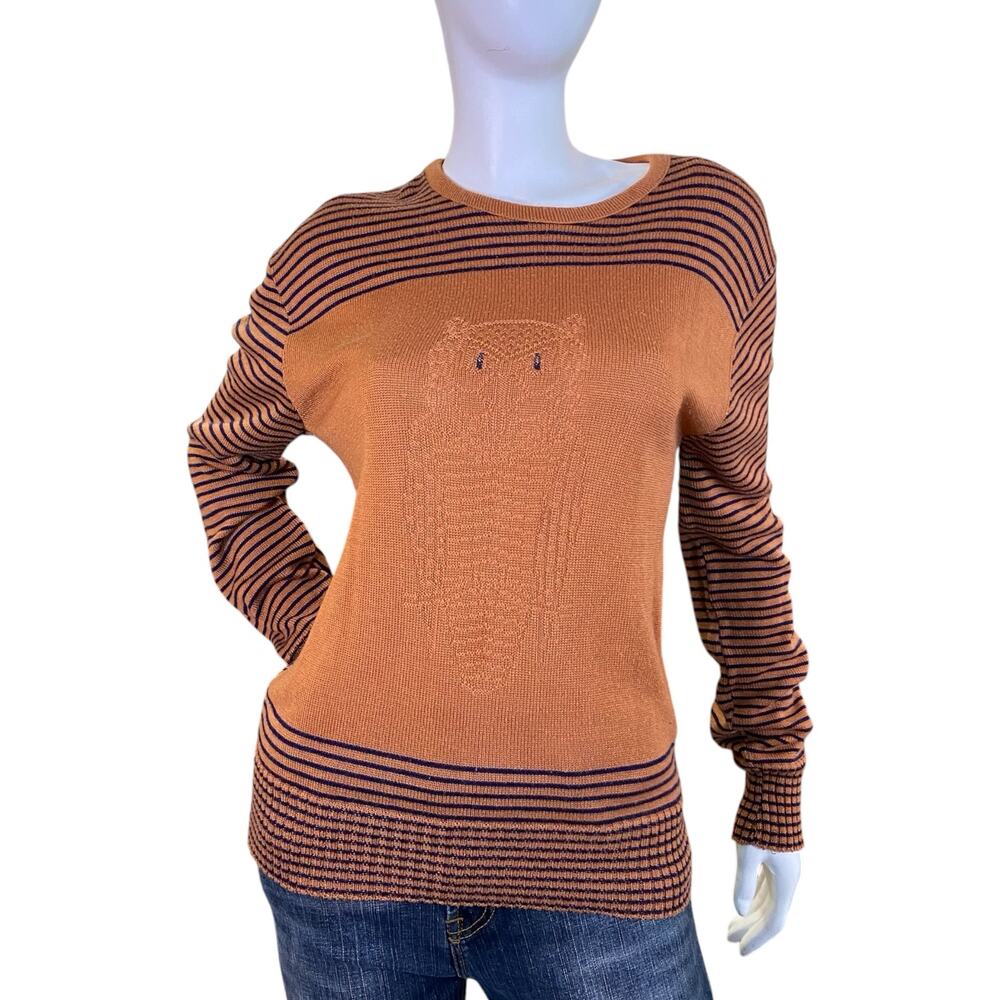 1980s Drummond Owl Sweater Caramel Striped Vintage Knit Large